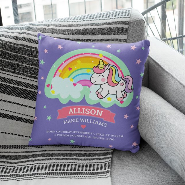 Cojín Decorativo Estadísticas de nacimiento de Unicornio Arcoíris M (Subido por el creador)