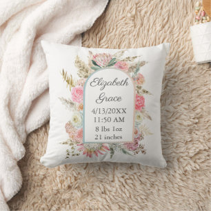 Cojín Decorativo Estadísticas de nacimiento personalizadas Rosa Flo