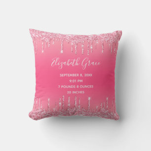 Cojín Decorativo Estadísticas de Nacimiento Rosa Brillante Glitter