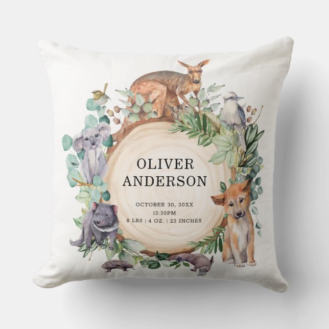 Cojín Decorativo Estadísticas de natalidad de niño bebé de animales (Anverso)