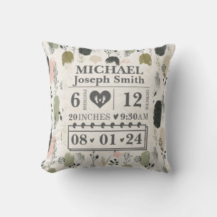 Cojín Decorativo Estadísticas de natalidad personalizadas Boho
