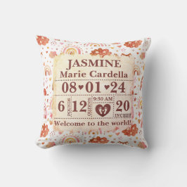 Cojín Decorativo Estadísticas de natalidad personalizadas Boho Rain