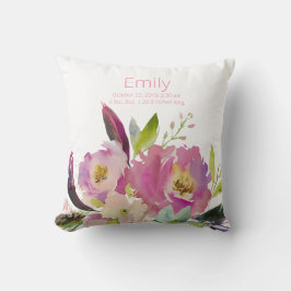 Cojín Decorativo Estadísticas de niña bebé floral rosa acuarela par