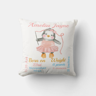 Cojín Decorativo Estadísticas de niña bebé rosa bailarina pingüino