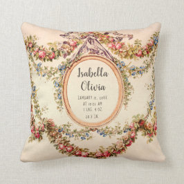 Cojín Decorativo Estadísticas del nombre del bebé floral vintage fr