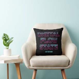 Cojín Decorativo Estado de Flujo Digital Retro Neon Estética de Jue