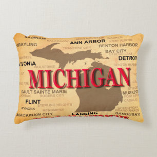 Cojín Decorativo Estado del mapa de Michigan, Detroit, Lansing