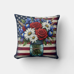 Cojín Decorativo Estados Unidos patriótico, florido y afligido