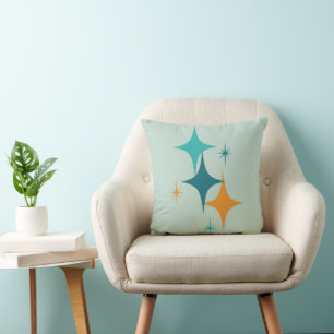 Cojín Decorativo Estallido Estelar Atómico de Época Media Azul Verd