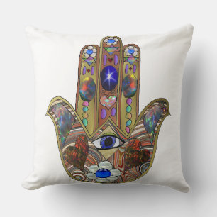 Cojín Decorativo Estampa artística de Hamsa Judaica Corazones Flore
