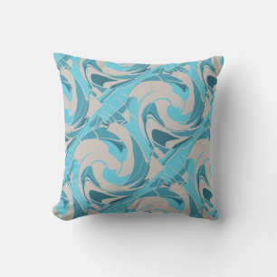 Cojín Decorativo Estampa artística floral mediterránea turquesa gri