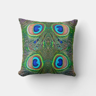Cojín Decorativo Estampa de Caleidoscopio de Plumas de Pavo Real