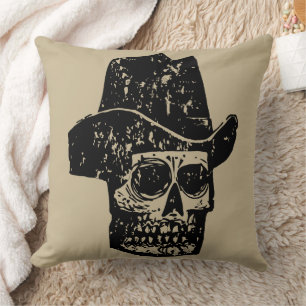 Cojín Decorativo Estampa de cráneo de vaquero vintage con sombrero 