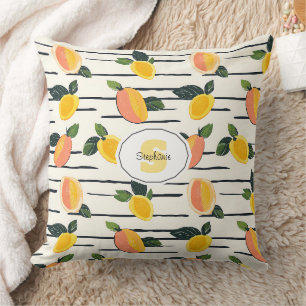 Cojín Decorativo Estampa de fruta de mango coral amarillo en marfil