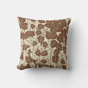 Cojín Decorativo Estampa de hoja japonesa, taupe marrón y beige