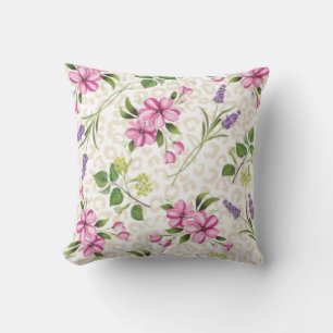 Cojín Decorativo Estampa de leopardo chic y botánica floral rosa