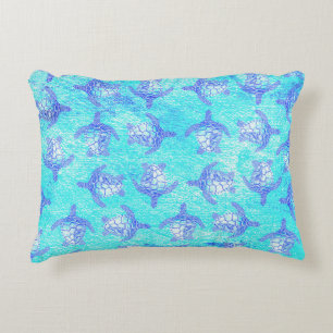 Cojín Decorativo Estampa de Tortuga Marina Azul