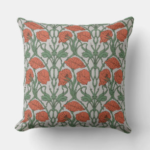 Cojín Decorativo Estampa floral de amapola roja Art Nouveau