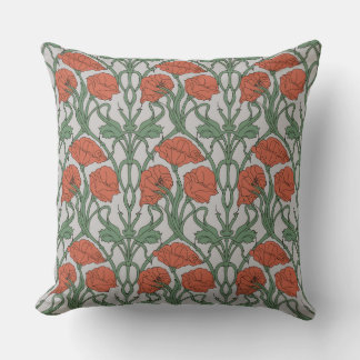Cojín Decorativo Estampa floral de amapola roja Art Nouveau