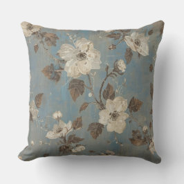 Cojín Decorativo Estampa floral marrón cocoa azul claro rústica