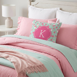 Cojín Decorativo Estampa floral vintage chic de menta y rosa con mo