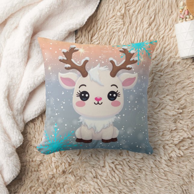 Cojín Decorativo Estampa Kawaii de Alce Nevado  (Manta)