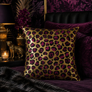 Cojín Decorativo Estampado Animal de Estampado de Leopardo de Oro y