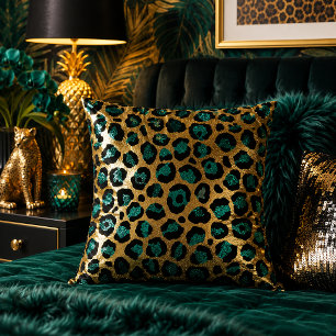 Cojín Decorativo Estampado Animal de Estampado de Leopardo Dorado y
