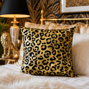 Cojín Decorativo Estampado animal de leopardo dorado y negro