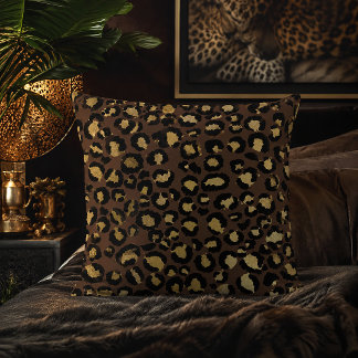 Cojín Decorativo Estampado animal de leopardo en bronce y dorado