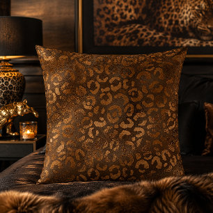 Cojín Decorativo Estampado Animal de Leopardo Metálico Bronce