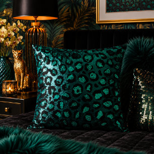 Cojín Decorativo Estampado animal de leopardo metálico verde azulad