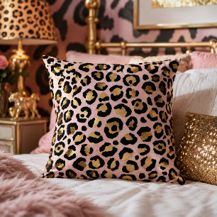 Cojín Decorativo Estampado Animal de Leopardo Rosa y Dorado