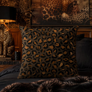 Cojín Decorativo Estampado Animal Impreso en Leopardo Metálico Bron