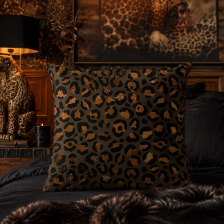 Cojín Decorativo Estampado Animal Impreso en Leopardo Metálico Bron