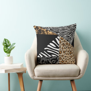 Cojín Decorativo Estampado Animal Parcheado Cebra Leopardo