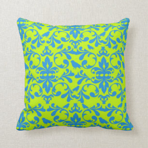 Cojín Decorativo estampado damasco de pájaro azul brillante lima fu