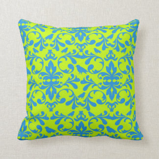 Cojín Decorativo estampado damasco de pájaro azul brillante lima fu