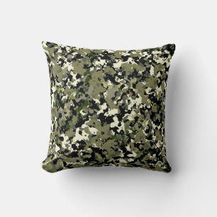Cojín Decorativo Estampado de Camuflaje Verde Negro Crema