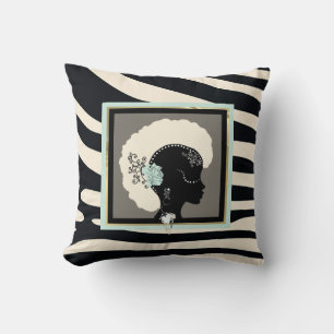 Cojín Decorativo Estampado de cebra crema y negro