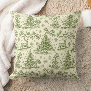 Cojín Decorativo Estampado de ciervo Toile de Navidad verde vintage