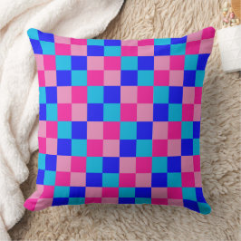 Cojín Decorativo Estampado de cuadros rosas y azules