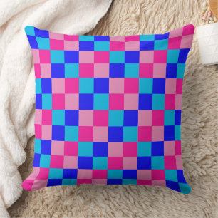 Cojín Decorativo Estampado de cuadros rosas y azules