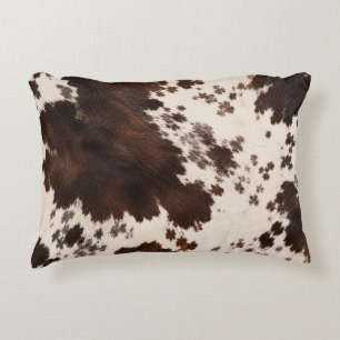 Cojín Decorativo Estampado de cuero de vaca marrón oscuro y marfil