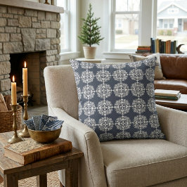 Cojín Decorativo Estampado de damasco clásico azul y blanco