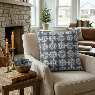 Cojín Decorativo Estampado de damasco clásico azul y blanco