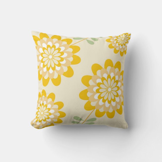 Cojín Decorativo Estampado de flores amarillo elegante - crema (Anverso)