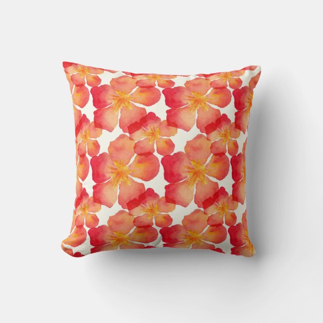 Cojín Decorativo Estampado de flores anaranjado del Oleander (Anverso)