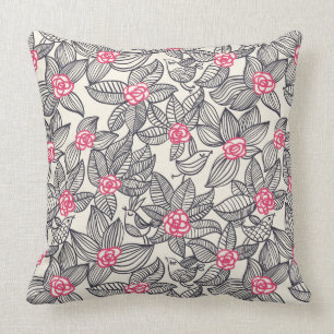 Cojín Decorativo Estampado de flores con los pájaros del dibujo