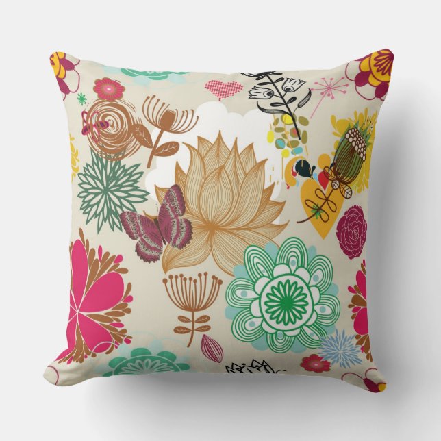 Cojín Decorativo Estampado de flores en estilo retro (Anverso)